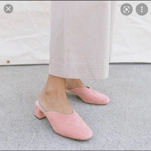 LOEFFLER RANDALL Pink Melon Suede “LULU” Mule Block Heel Slides sz. 9.5